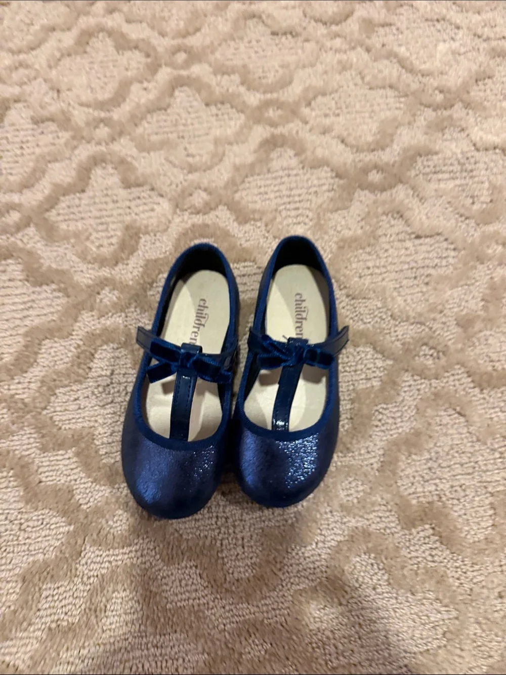 Children Chic Shimmery Navy Blue T-Strap Mary Jane Shoes.